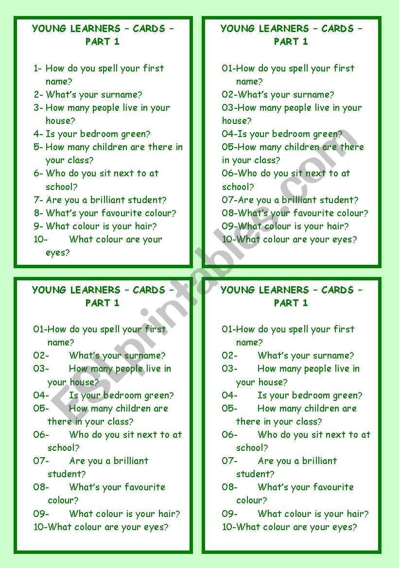 Young Learners - Conversation Cards - Part I