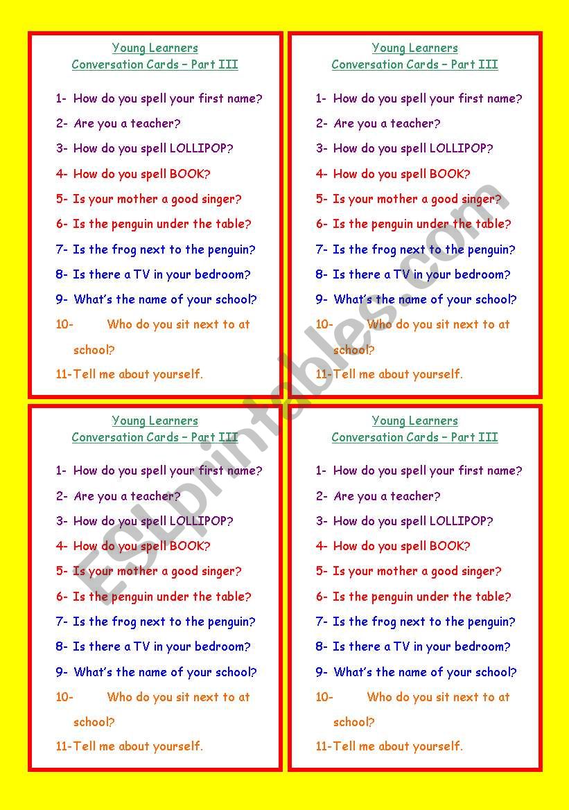 Young Learners - Conversation Cards - Part III
