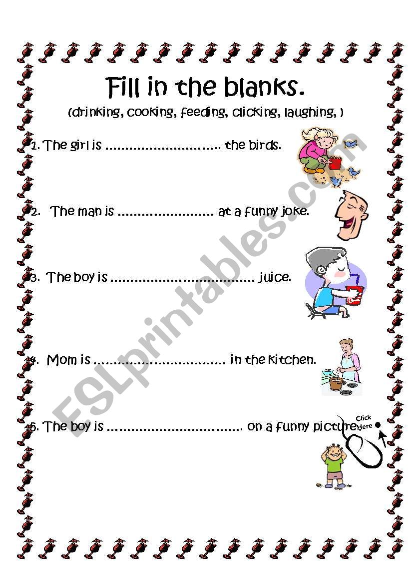 ACTION WORDS present continous tense  TEST 3 pages.