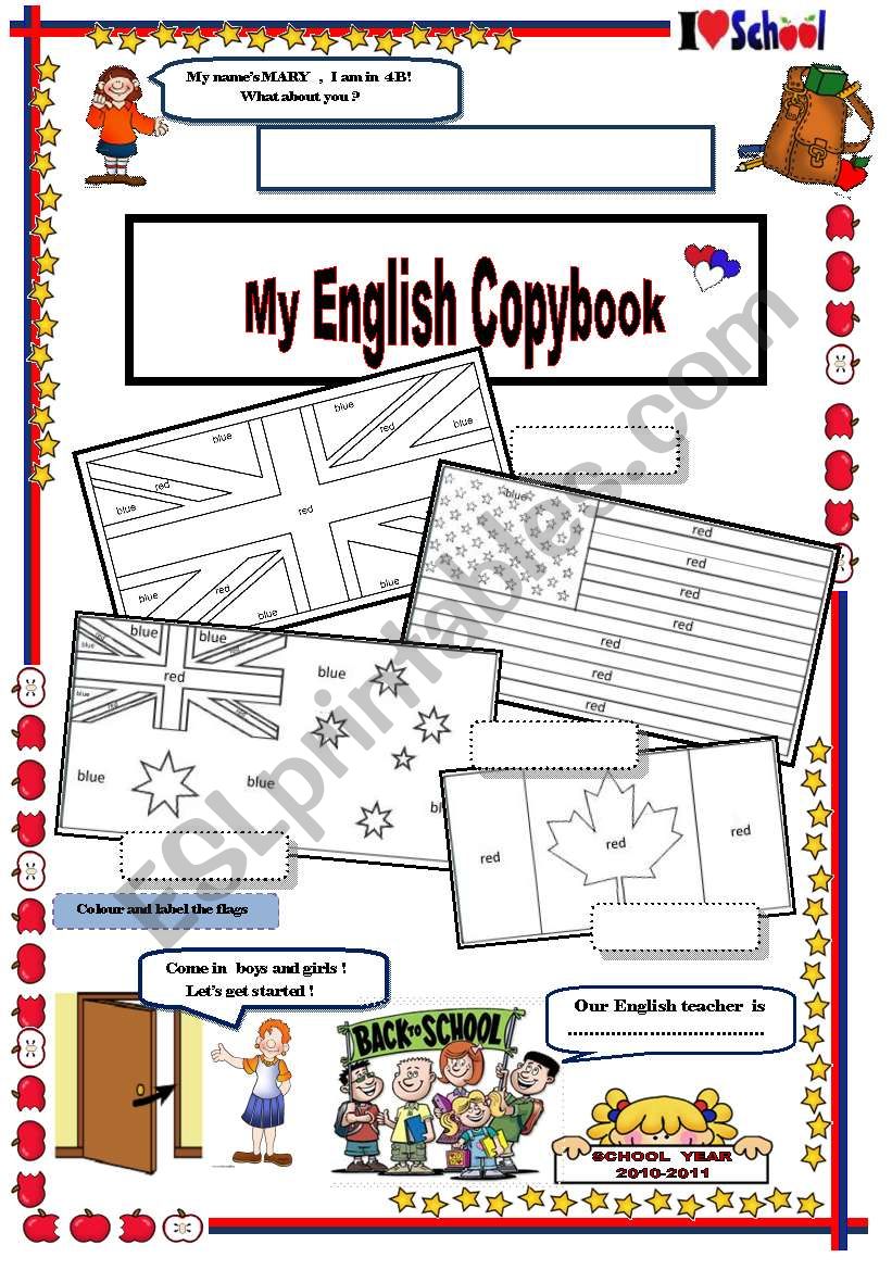 copybook cover with TASKS worksheet