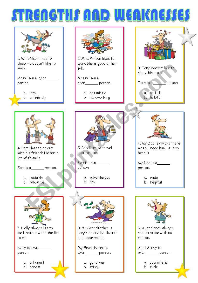 Strengths and Weaknesses (Answer Key included) 
