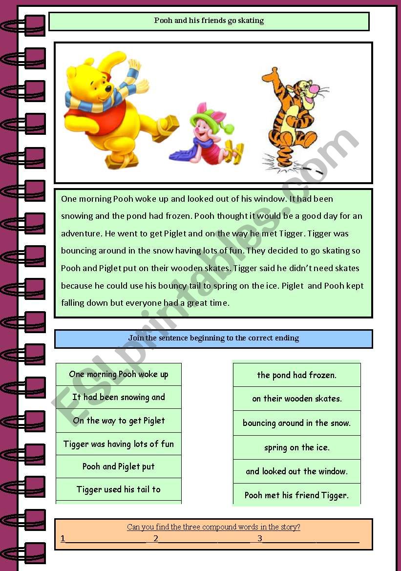 Pooh goes skating worksheet