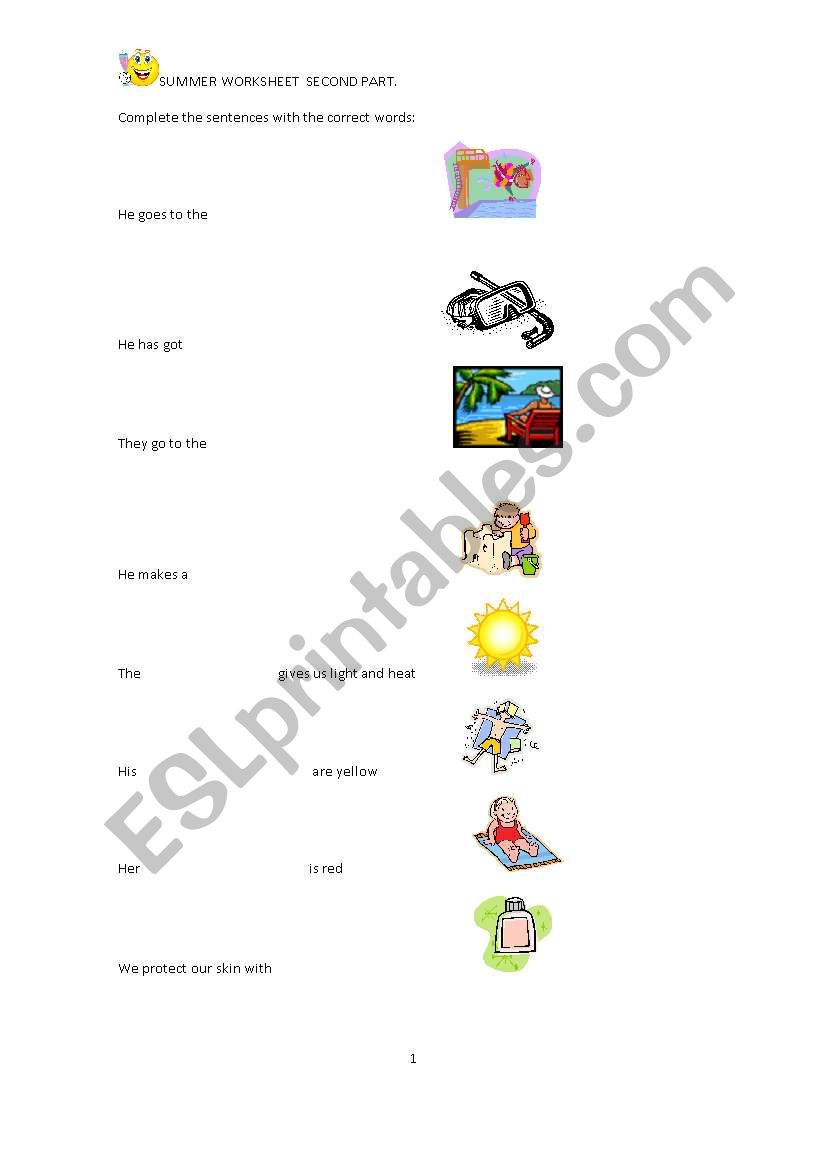 SUMMER WORKSHEET SECOND PART worksheet