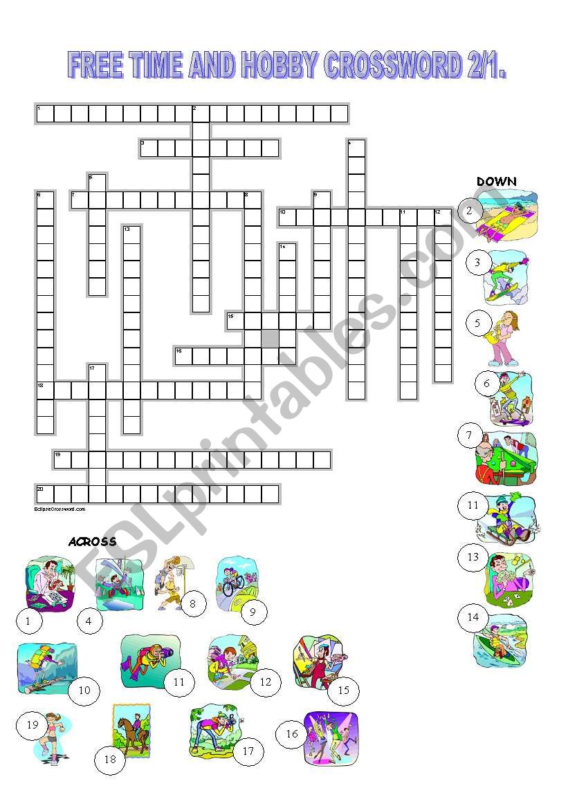 FREE TIME AND HOBBY CROSSWORD 2/1.