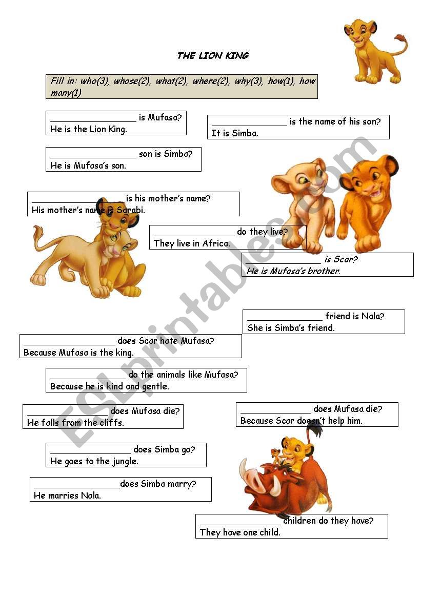 Question words with the Lion King
