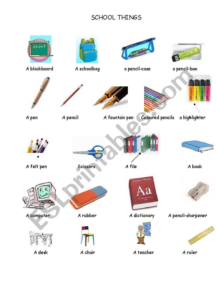 School things vocabulary worksheet