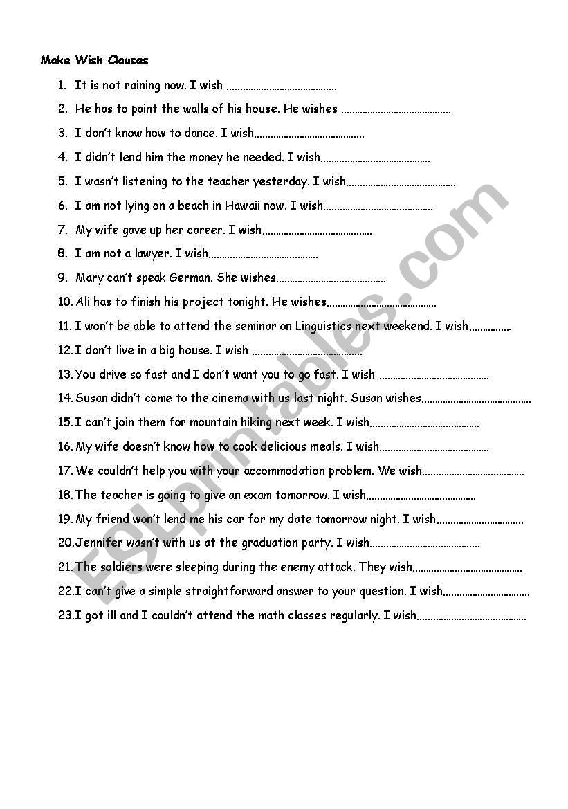 Wish Clause Exercises worksheet