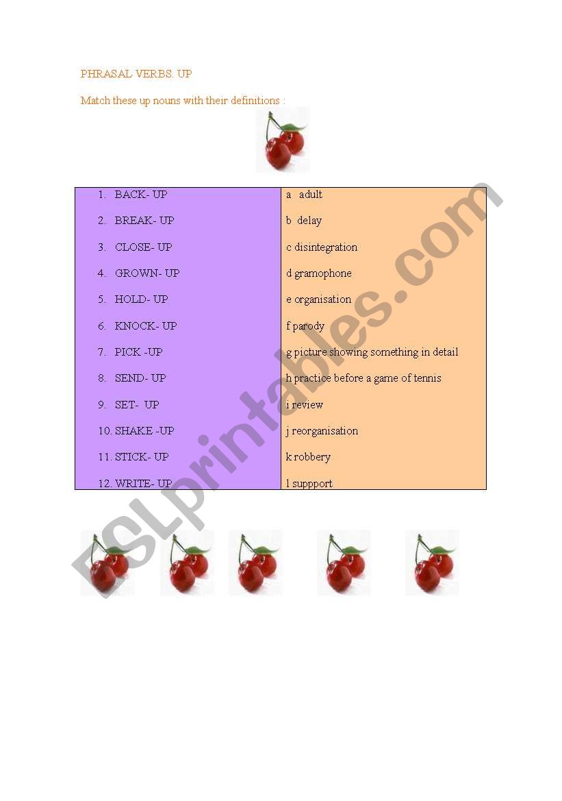 phrsal verbs up worksheet