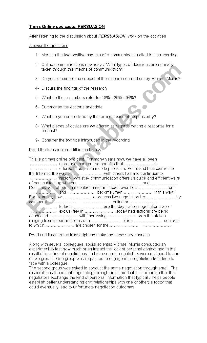 PERSUASION worksheet