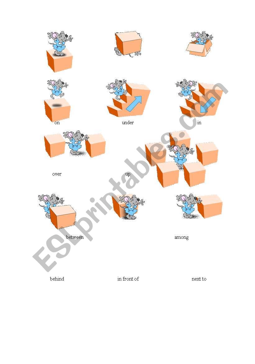 Preposition - Mouse cartoon worksheet