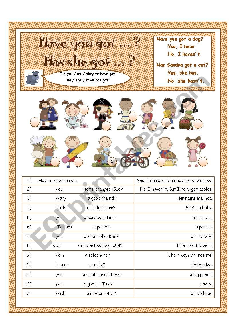 Have you got / Has she/he got ... - with short answers