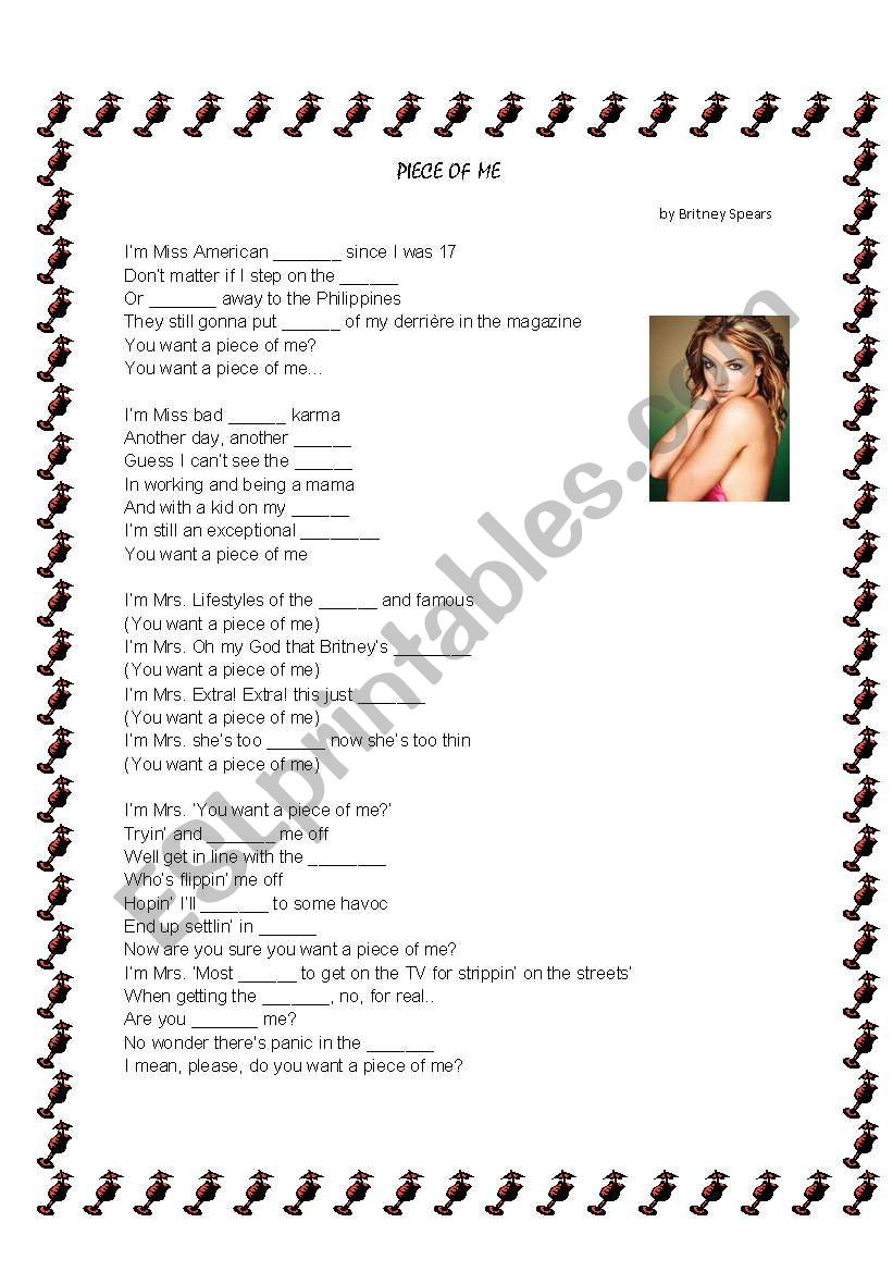 Piece of me by Britney Spears worksheet