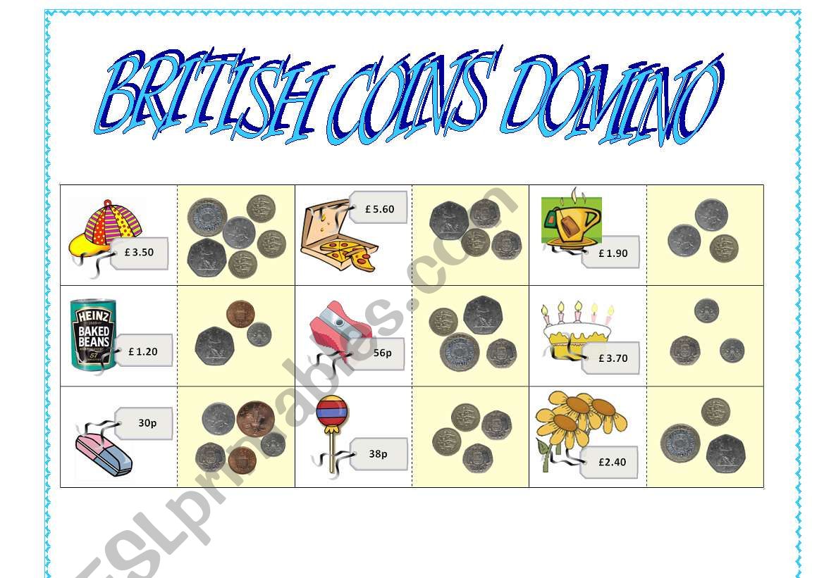 DOMINO British Coins worksheet