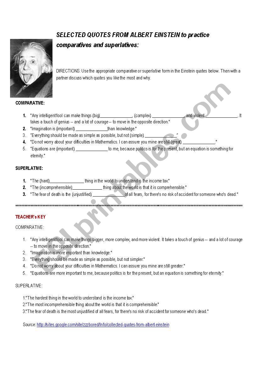 Einstein Quotes to practice comparative and superlative forms