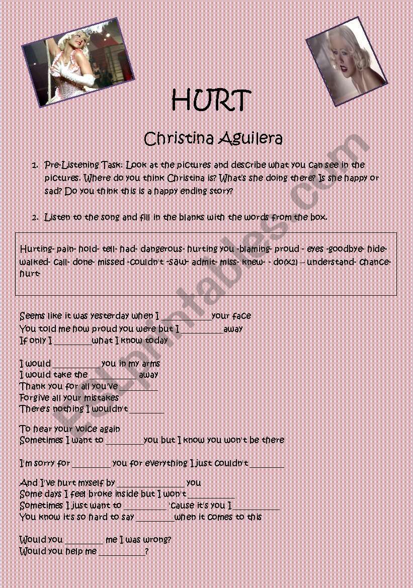 Hurt Christina Aguilera worksheet