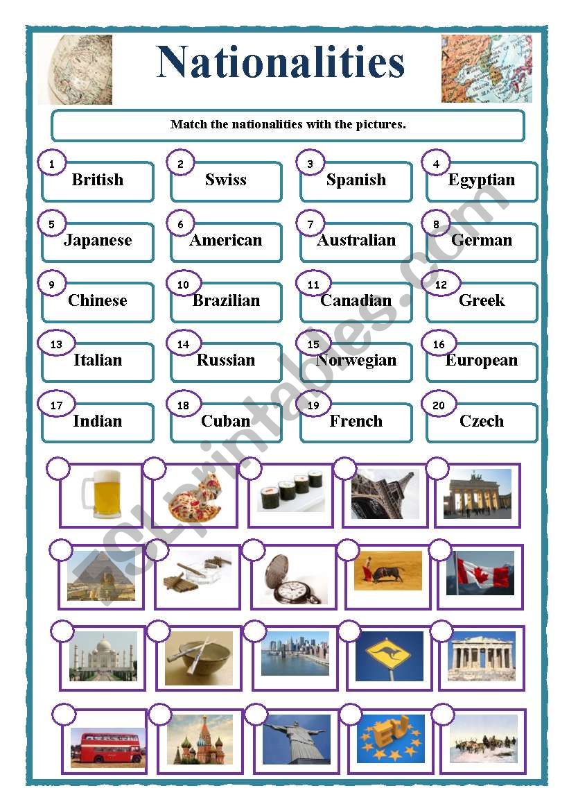 Nationalities worksheet