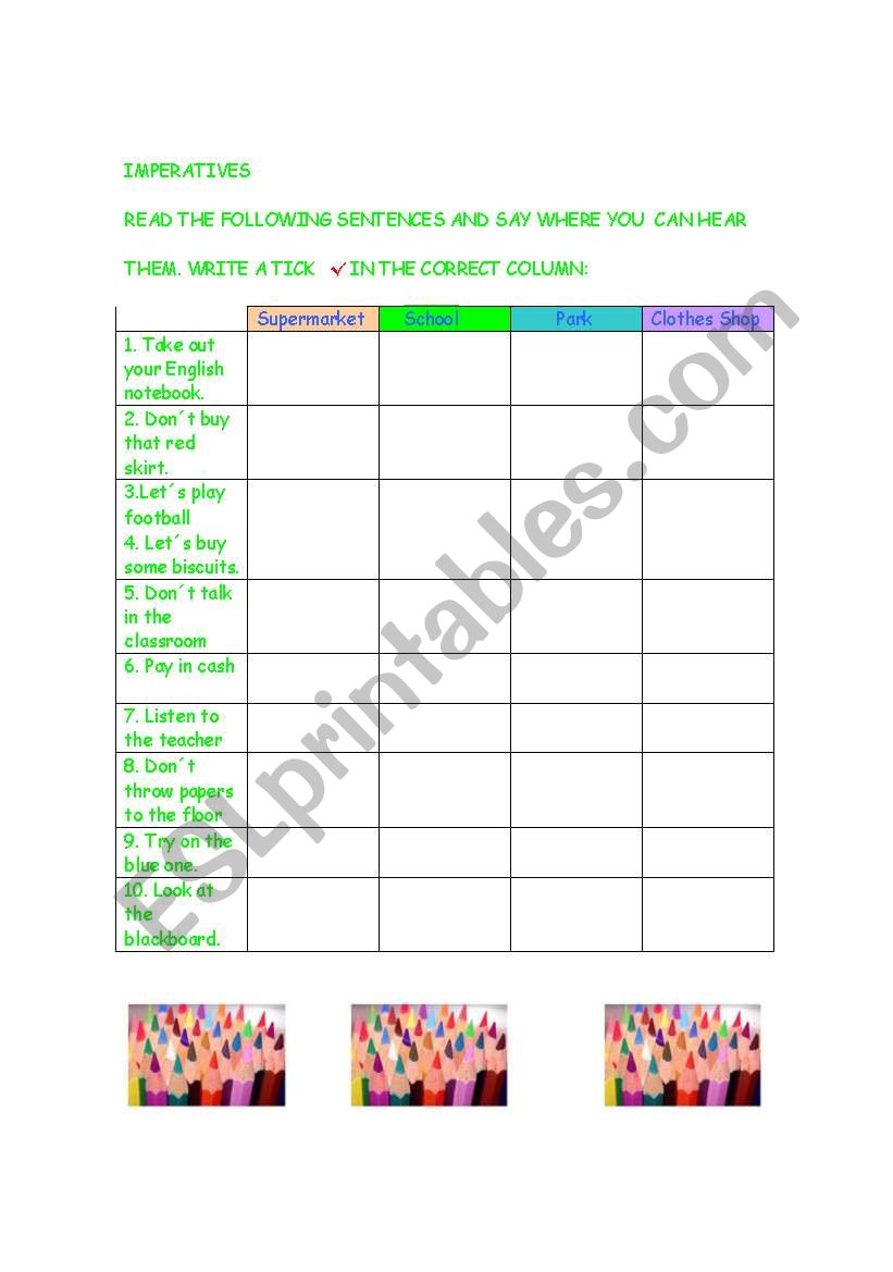 imperative worksheet