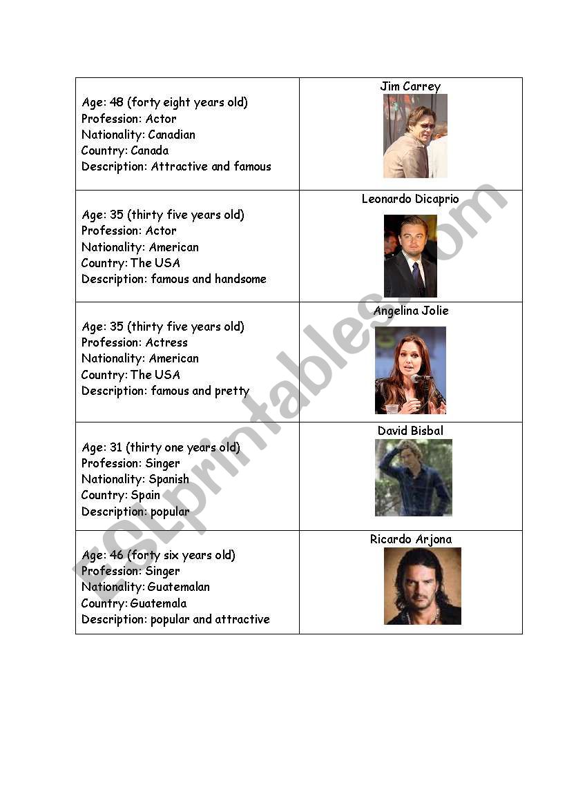 famous people game part 1 worksheet