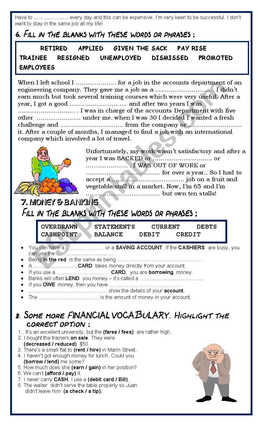 Project on WORK & MONEY - PART 2 - SHARING & ANSWER KEY