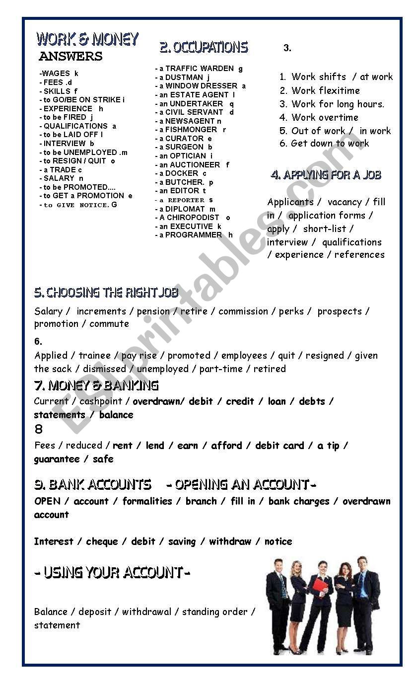 Project On Work Money Part 2 Sharing Answer Key Esl