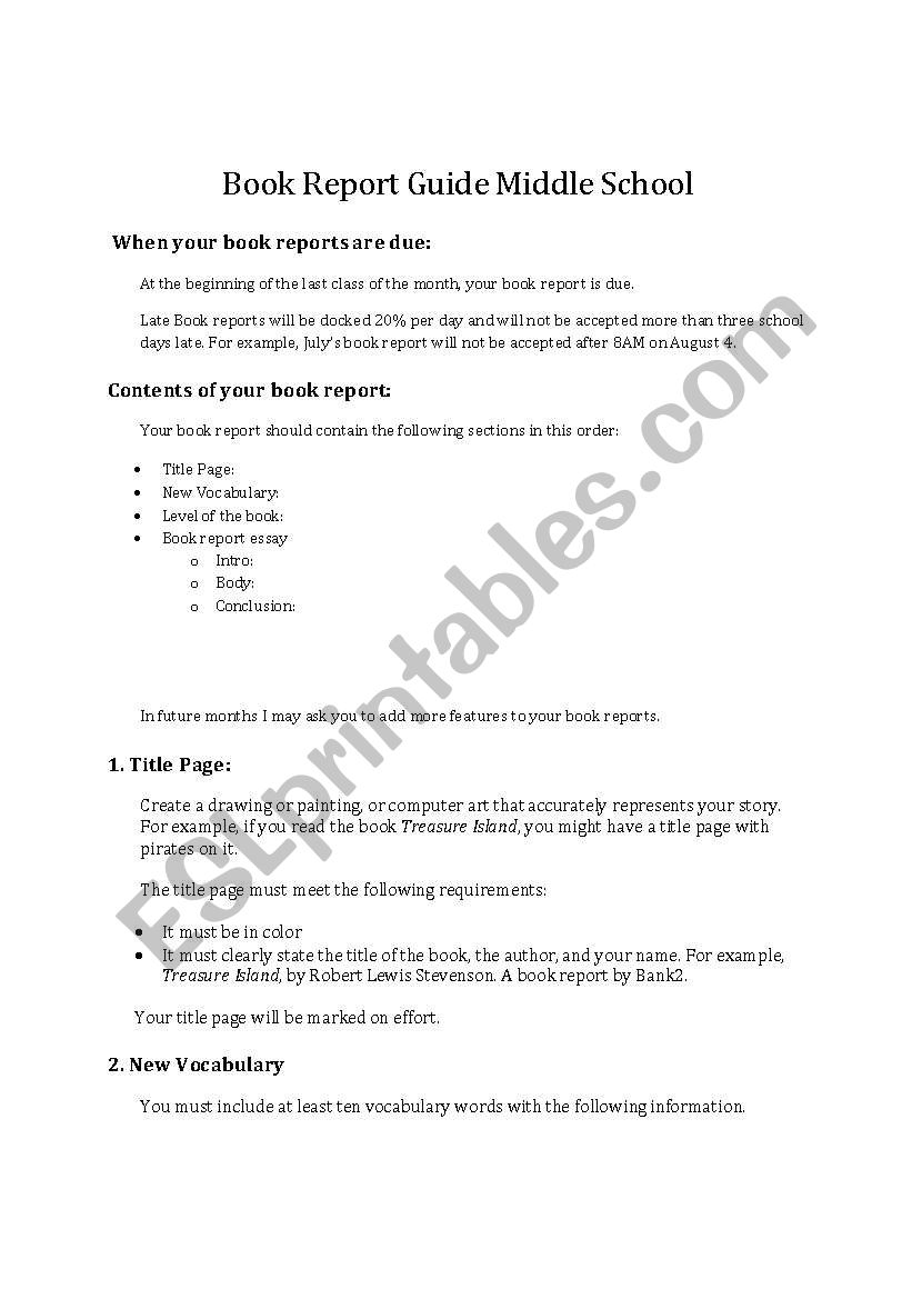Book Report Guide worksheet