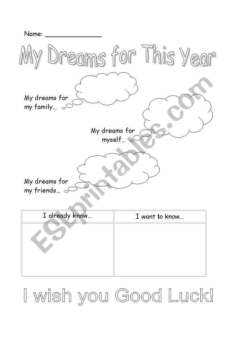 My Dreams for This Year worksheet