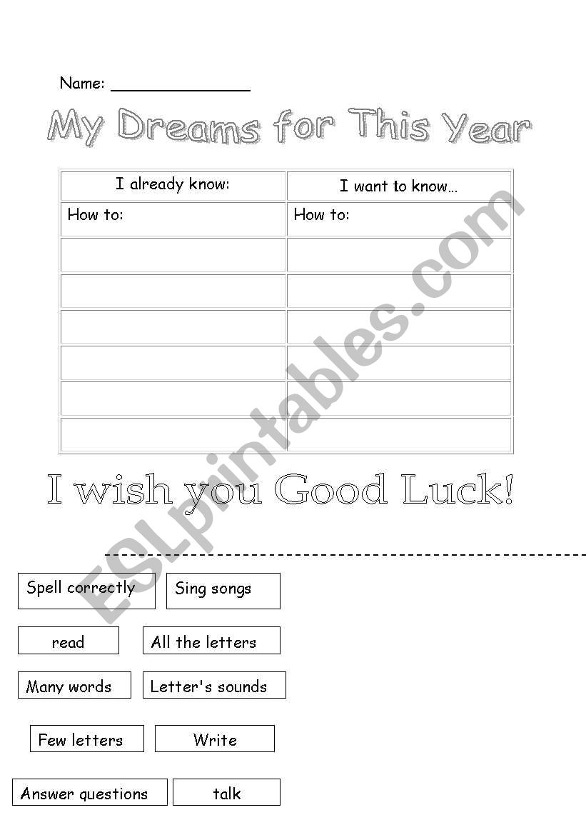 Dreams for This Year worksheet