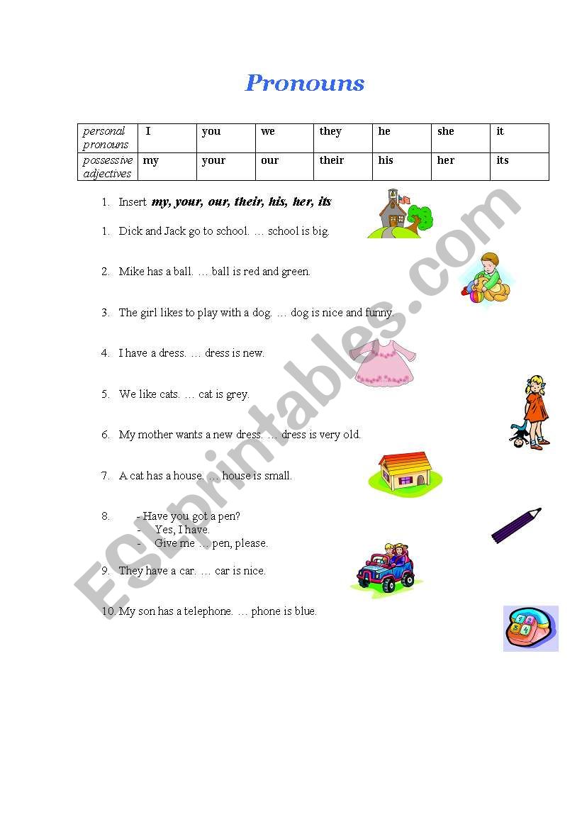 possessive adjectives worksheet