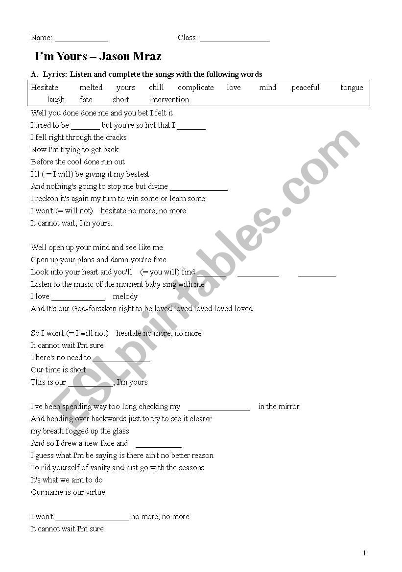 Im yours worksheet