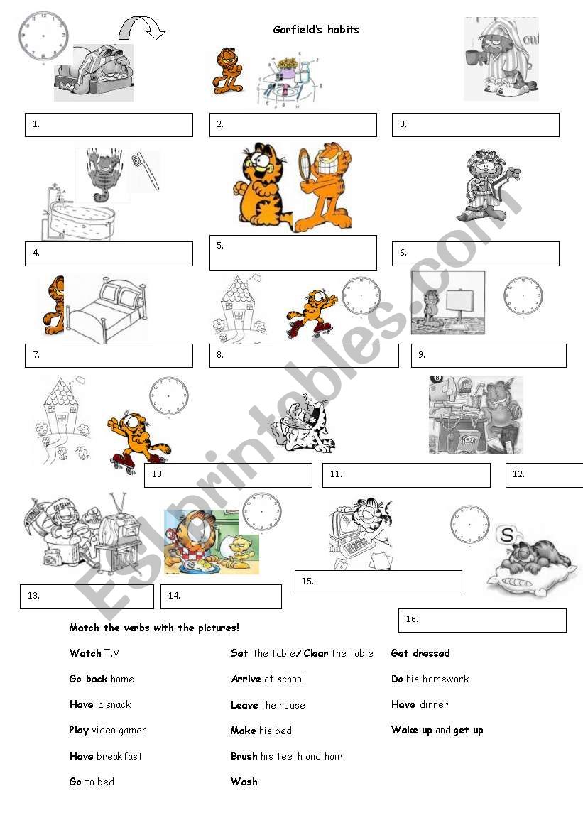 Garfields daily routine worksheet