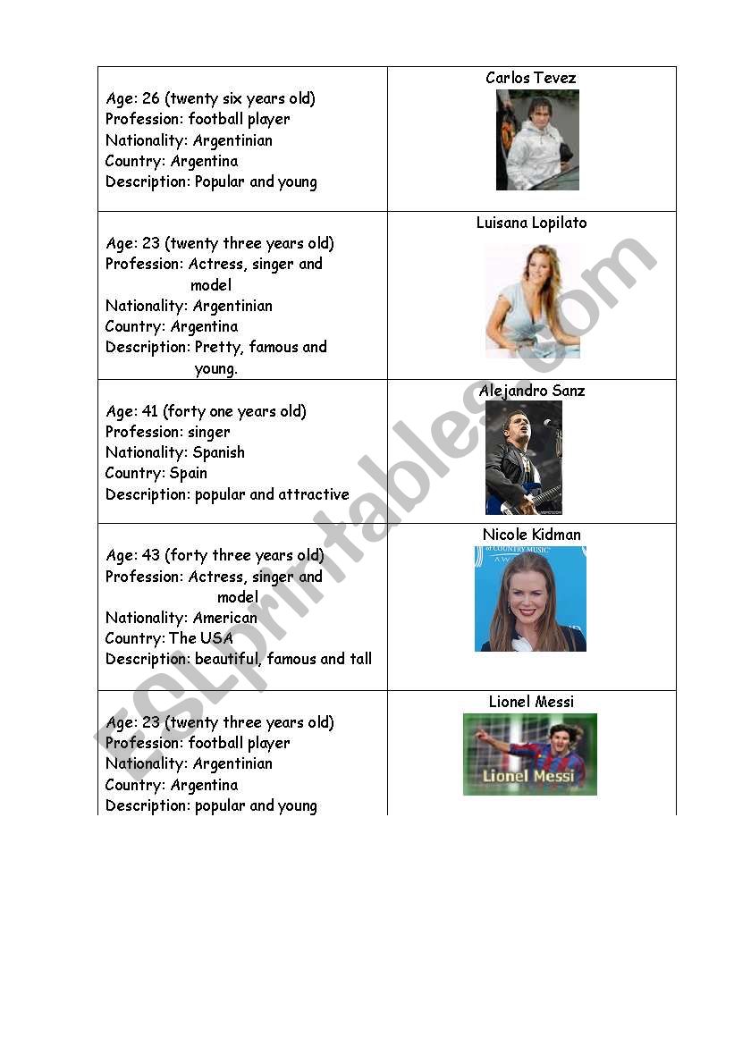Famous people game part 3  worksheet