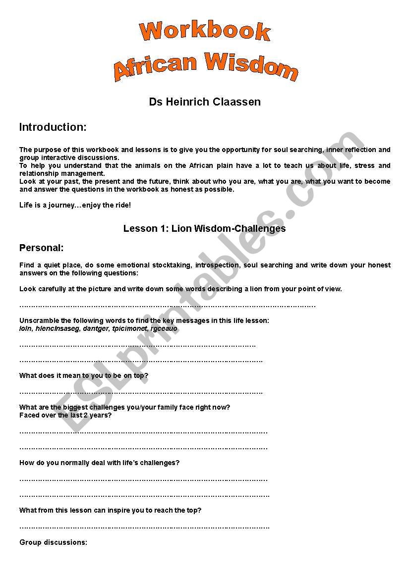 African Wisdom Lessons worksheet