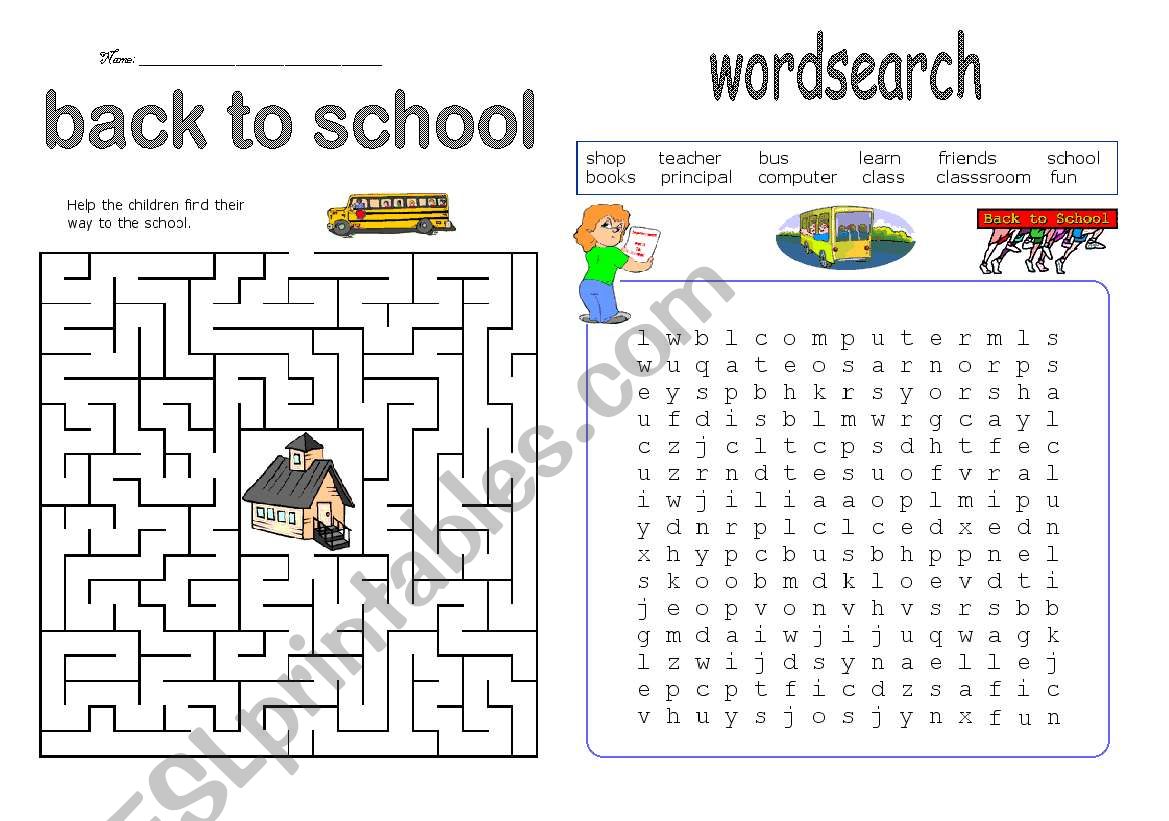 Back to school worksheet