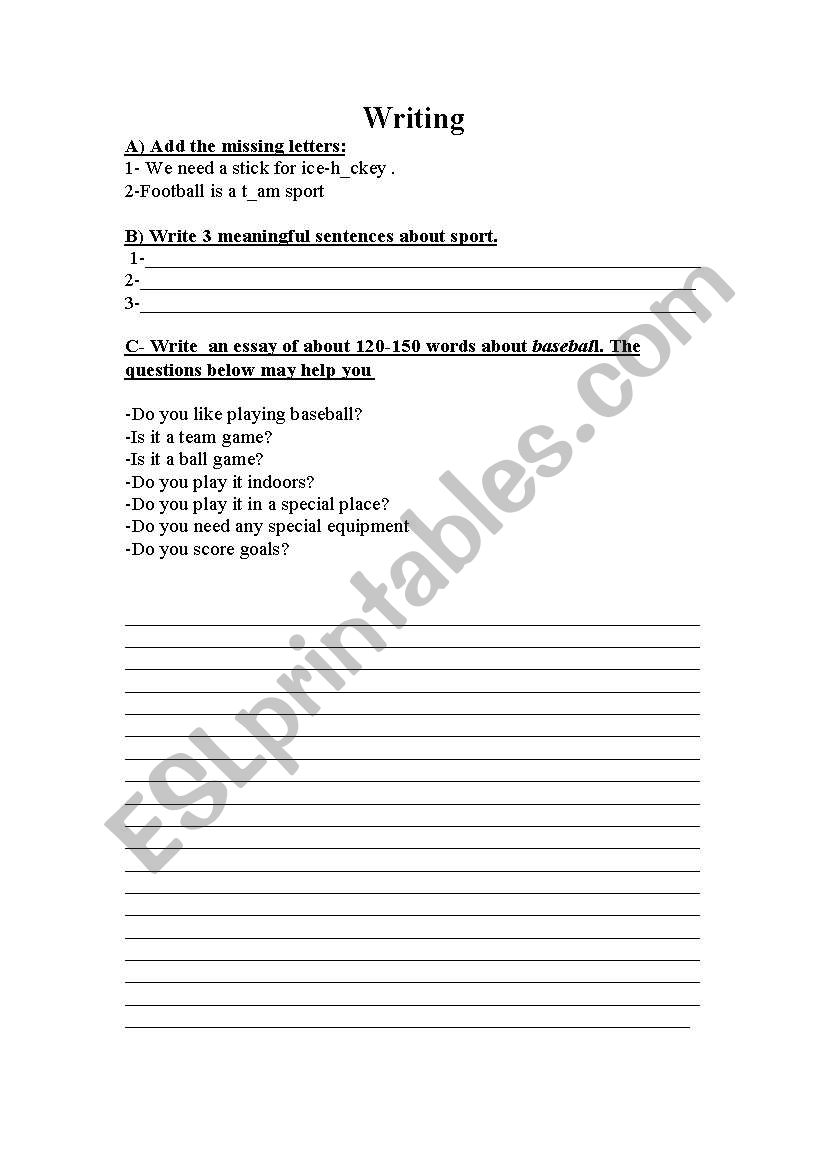 Writing worksheet