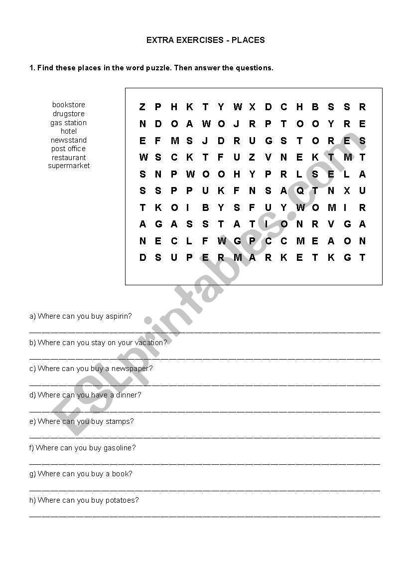 Word Search - Places worksheet