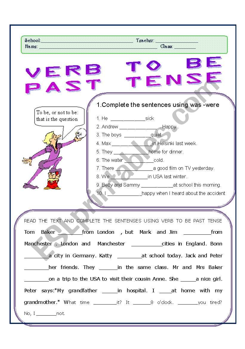 VERB TO BE PAST TENSE worksheet