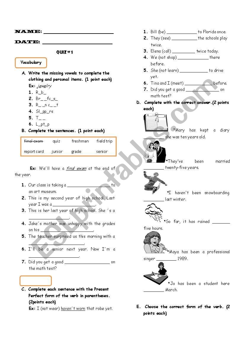 Present Perfect worksheet