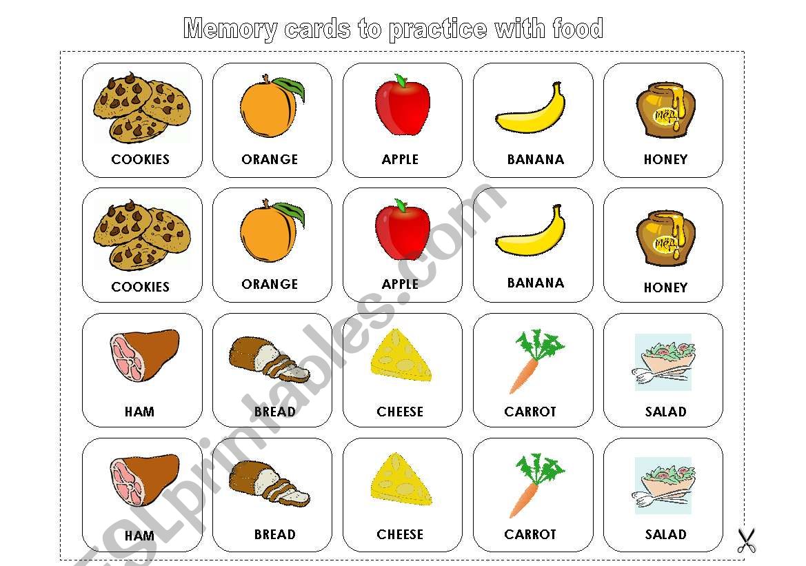 Memory card - Foods worksheet