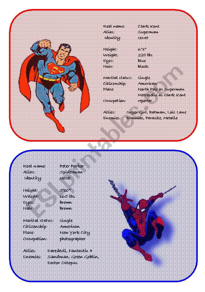 Superheroes Secret Identities worksheet
