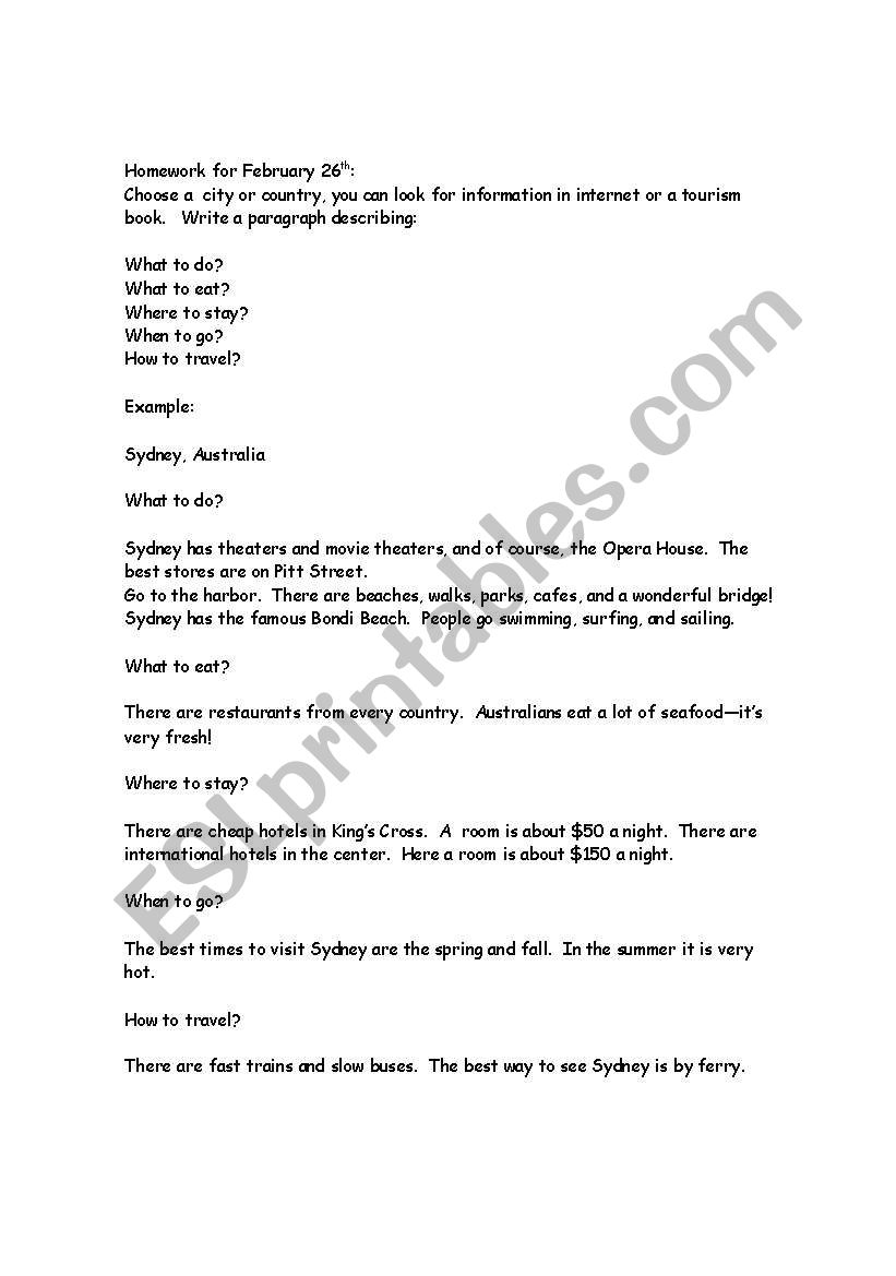 Going Places worksheet