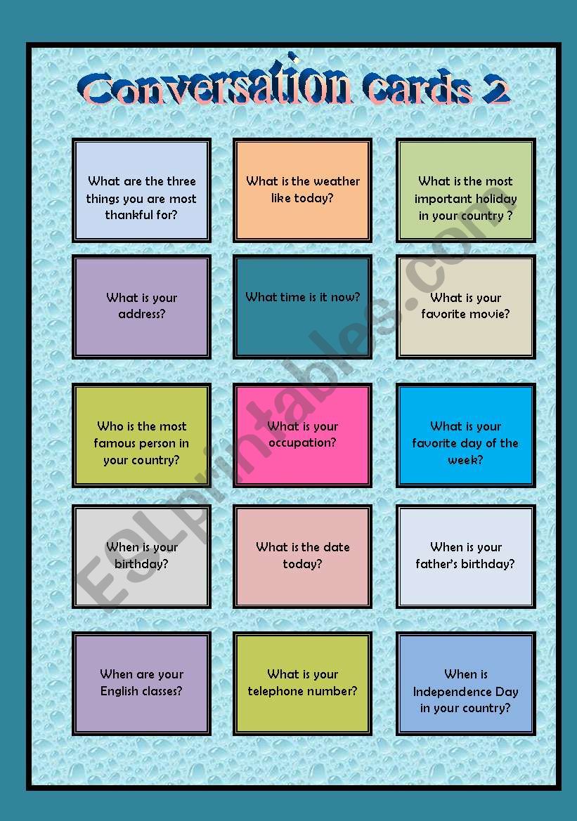 Conversation cards 2 - Wh questions + to be