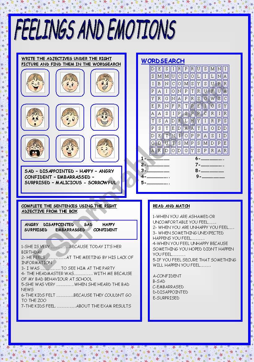 FEELINGS AND EMOTIONS worksheet