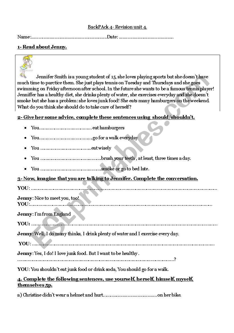 Back Pack 4 Unit 4 worksheet