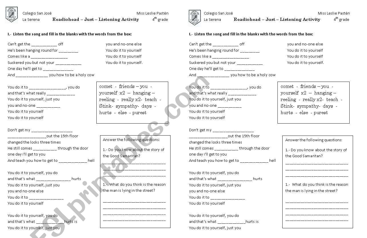 Just - Radiohead - Lyrics worksheet