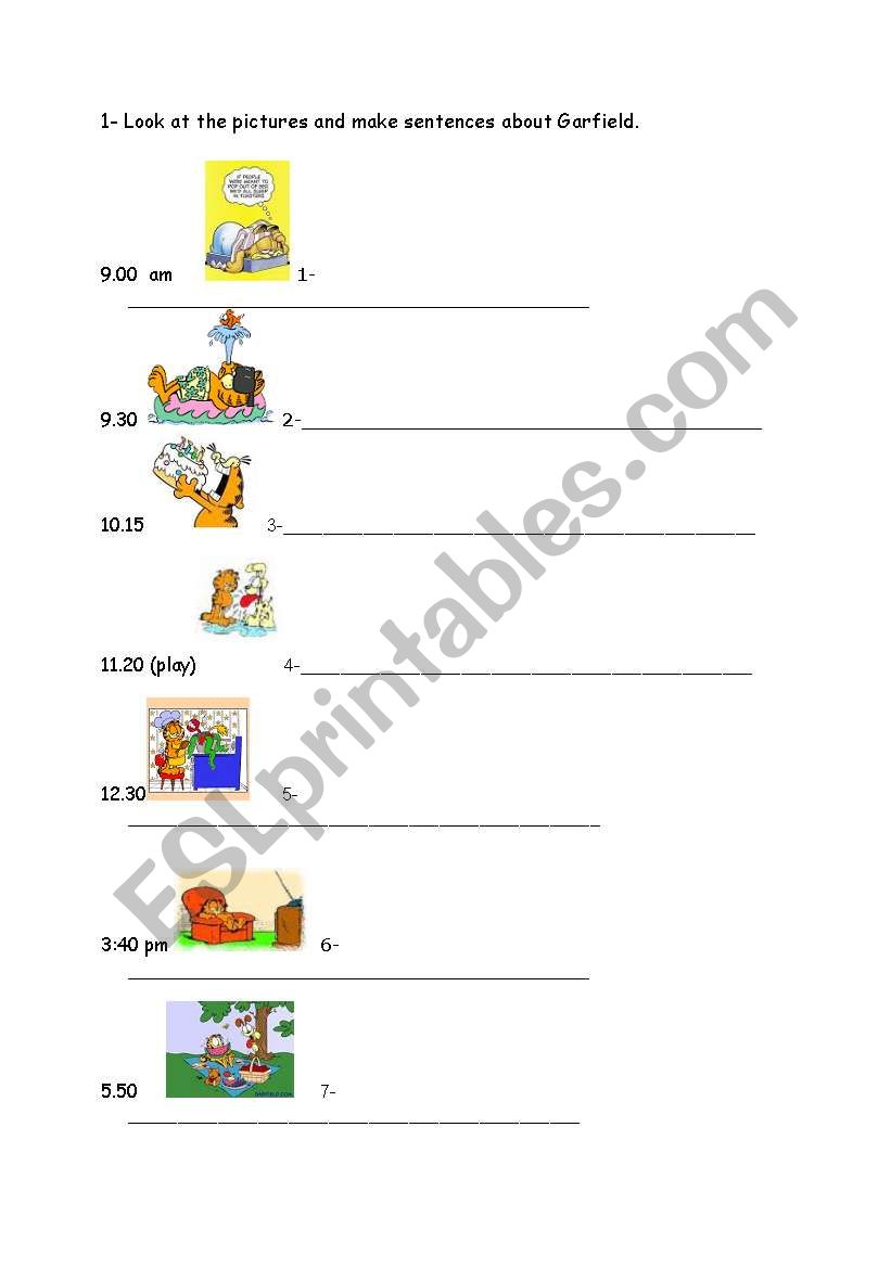 A day in Garfields life worksheet