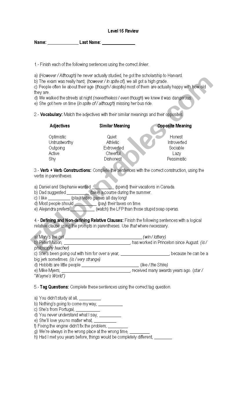 Noun Clauses worksheet