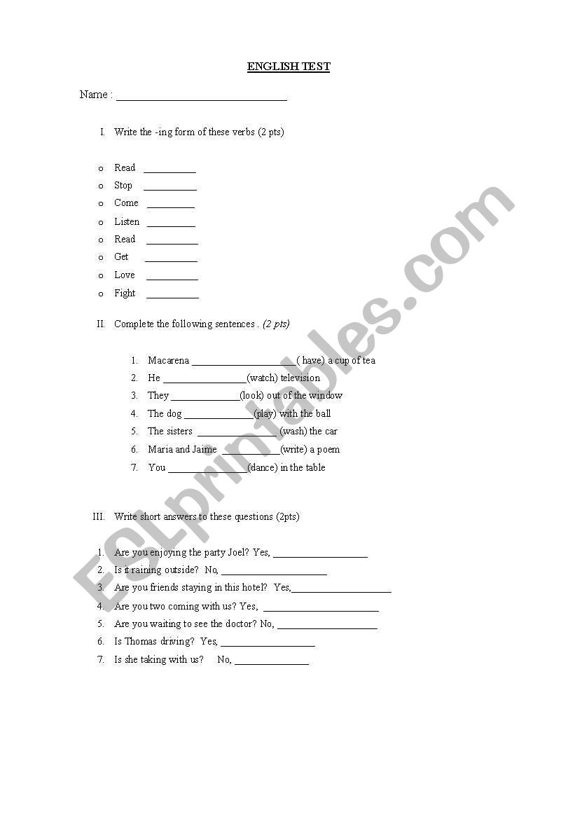 Englist test ( present continuos)