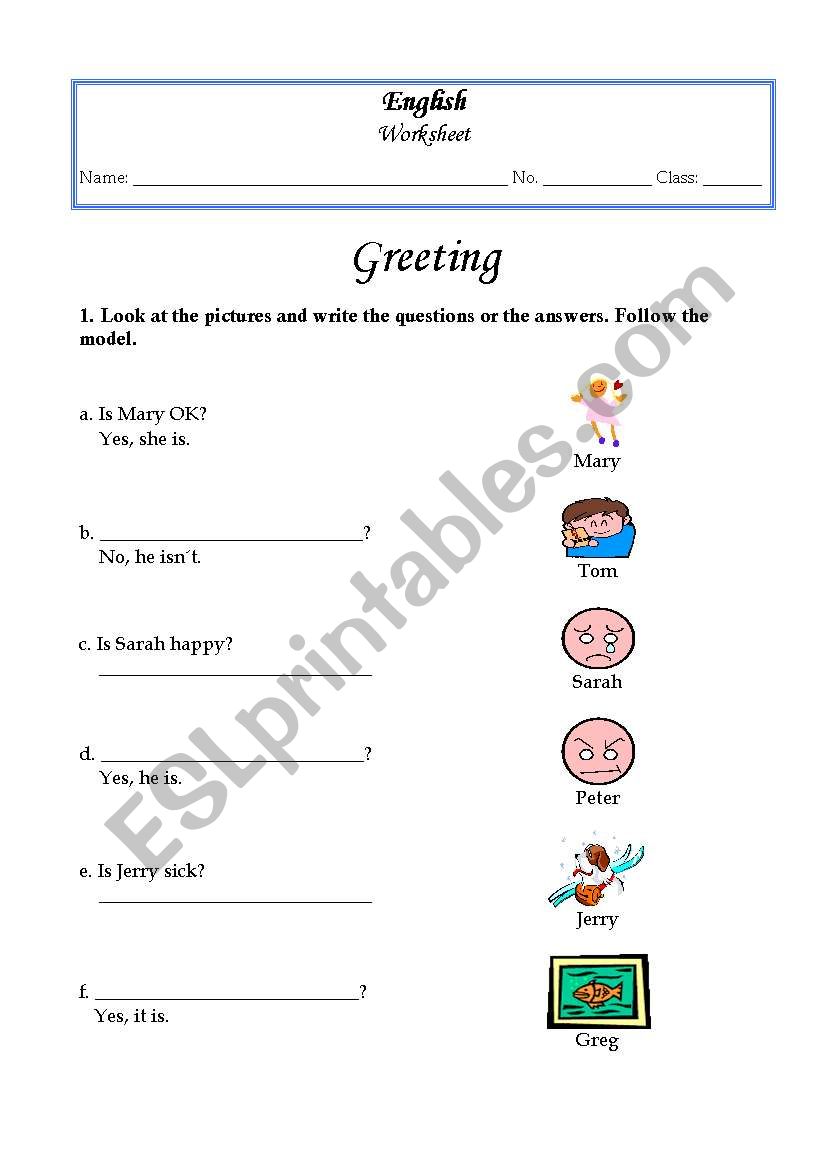 Greetings worksheet