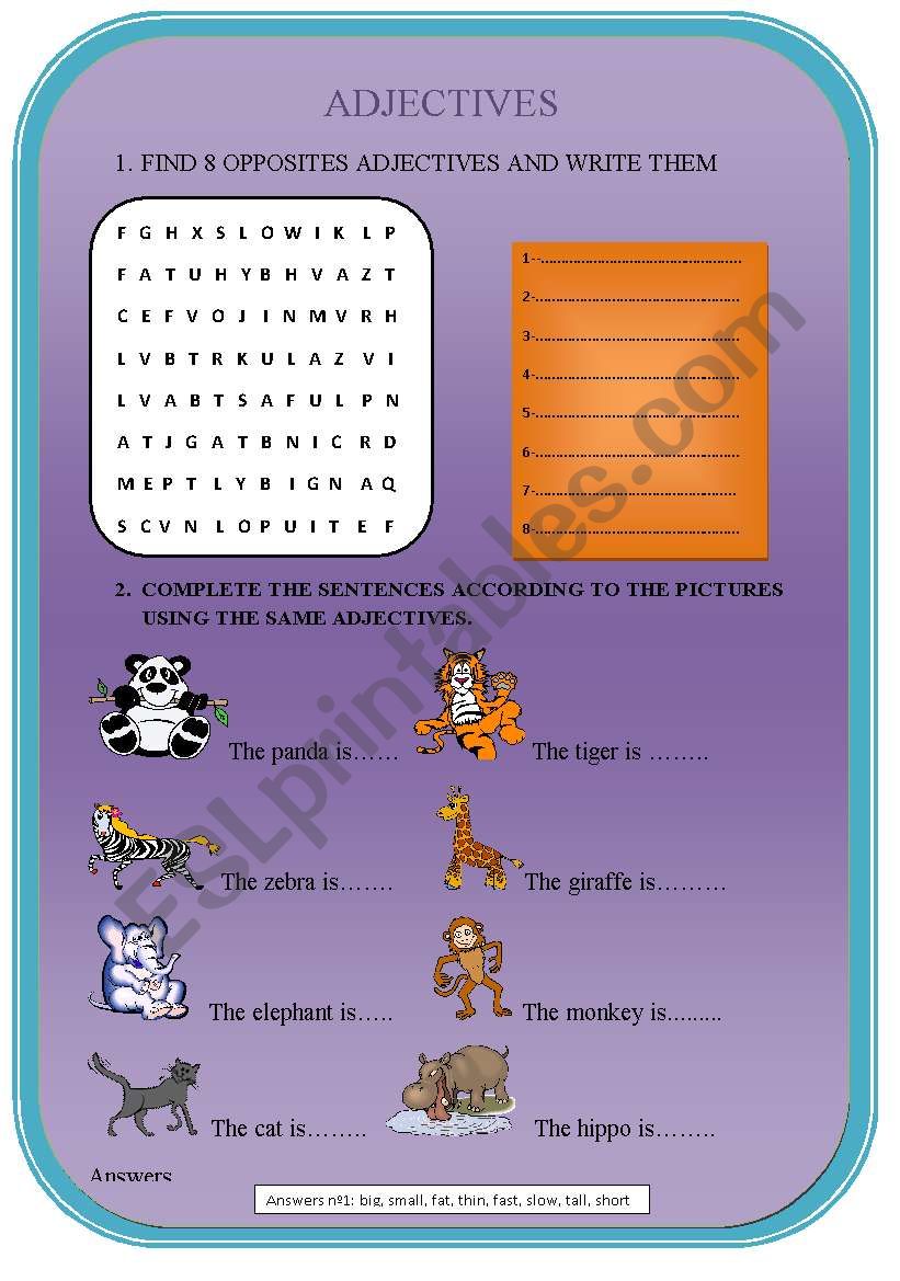 Adjectives worksheet