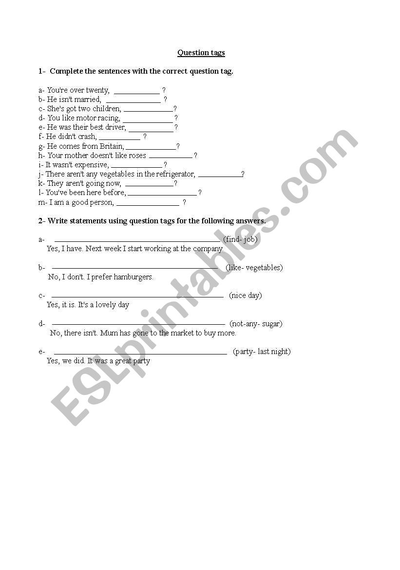 Question tags worksheet